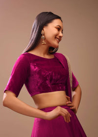 Purple Pink Blouse In Velvet With Half Sleeves And Round Neckline