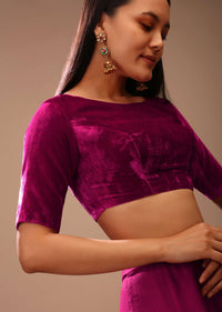 Purple Pink Blouse In Velvet With Half Sleeves And Round Neckline