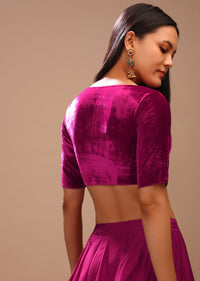 Purple Pink Blouse In Velvet With Half Sleeves And Round Neckline
