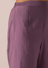 Purple Pleated co ord set In Chanderi With Belt