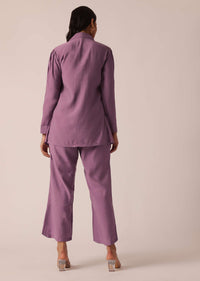 Purple Pleated co ord set In Chanderi With Belt