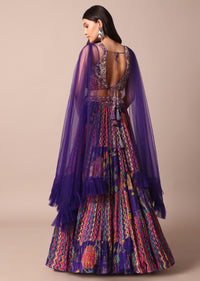 Purple Printed Chiffon Lehenga With Embroidered Choli And Net Dupatta