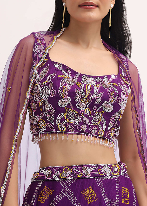 Purple Printed Lehenga Choli Set