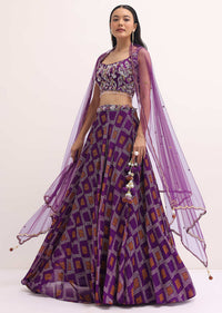 Purple Printed Lehenga Choli Set