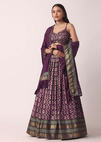 Plum Purple Printed Lehenga Set With Jacket