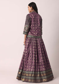 Plum Purple Printed Lehenga Set With Jacket