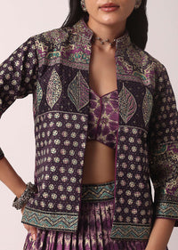 Plum Purple Printed Lehenga Set With Jacket