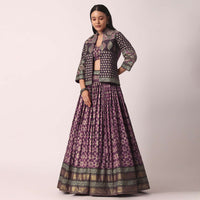 Plum Purple Printed Lehenga Set With Jacket