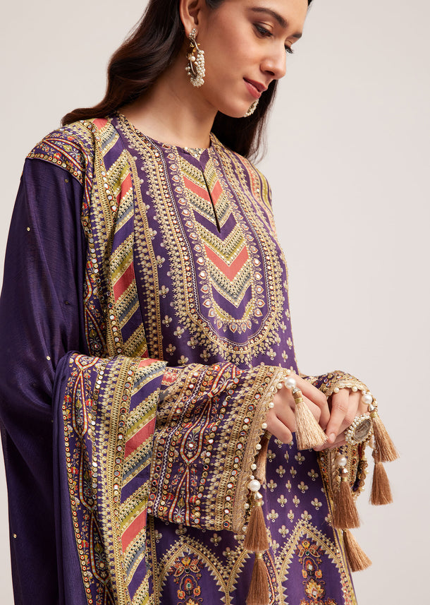 Purple Printed Palazzo Set With Embroidered Detailing
