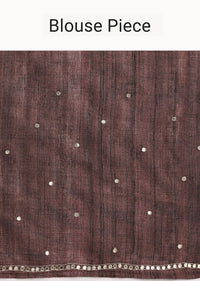 Purple Printed Tussar Silk Saree With Mirror Work And Unstitched Blouse