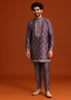 Purple Resham Work Kurta Jacket Set In Silk