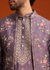 Purple Resham Work Kurta Jacket Set In Silk