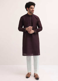 Purple Resham Work Kurta Jacket Set For Men