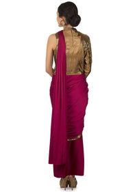 Purple saree gown with pre stitched pleats and cut dana embroidered bodice only on Kalki