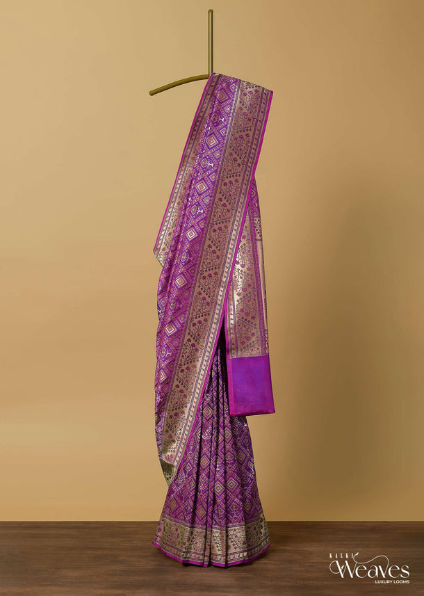 Purple Saree In Banarasi Tanchui Patola Weave With Unstitched Blouse Piece