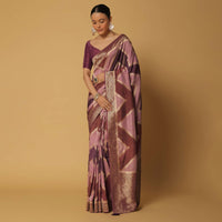 Purple Saree In Dola Silk With Woven Stripes And Unstitched Blouse Fabric