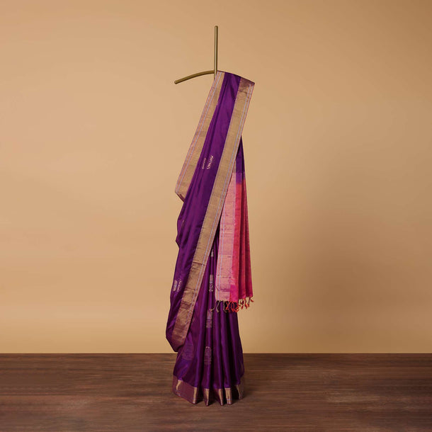 Purple Saree In South Album Silk Saree With Contrast Weave Pallu And Unstitched Blouse Piece