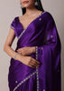 Purple Satin Chinon Saree With Stone Embellishments And Unstitched Blouse Piece