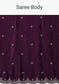 Purple Satin Chinon Saree With Stone Work And Unstitched Blouse Piece