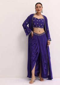 Purple Satin Crop Top And Skirt Set