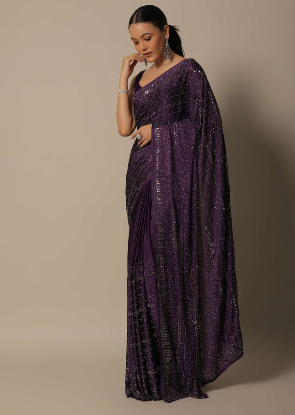 Purple Satin Elegance Saree With Unstitched Blouse