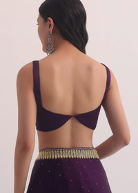 Purple Satin Saree With Cutdana Border