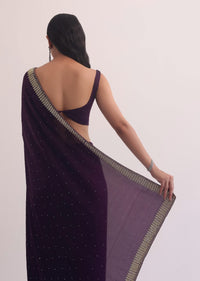 Purple Satin Saree With Cutdana Border