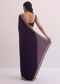 Purple Satin Saree With Cutdana Border