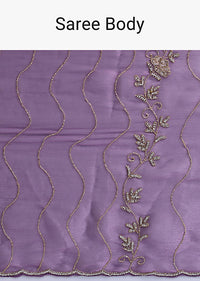 Purple Satin Saree With Cutdana Embellishment And Unstitched Blouse Fabric