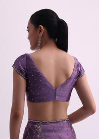 Purple Satin Saree With Cutdana Embellishment And Unstitched Blouse Fabric