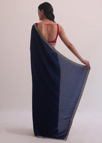 Purple Satin Saree With Embellished Scallop Border