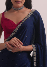 Purple Satin Saree With Embellished Scallop Border