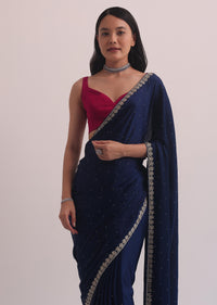 Purple Satin Saree With Embellished Scallop Border