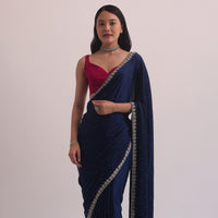 Purple Satin Saree With Embellished Scallop Border