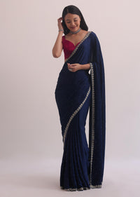 Purple Satin Saree With Embellished Scallop Border