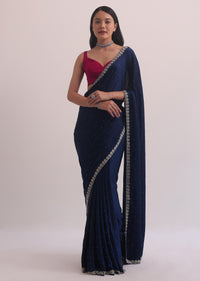 Purple Satin Saree With Embellished Scallop Border