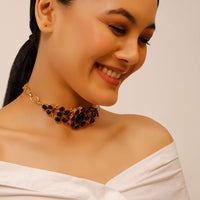 Purple Semi Precious Stone Embellished Choker In Floral Motif