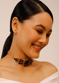 Purple Semi Precious Stone Embellished Choker In Floral Motif