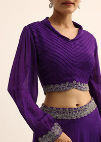 Purple Sequin Crop Top And Skirt Set