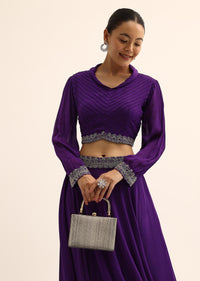 Purple Sequin Crop Top And Skirt Set