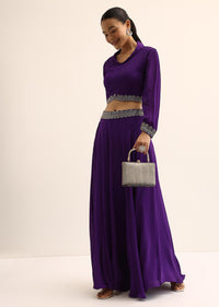 Purple Sequin Crop Top And Skirt Set