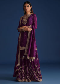 Purple Sequin Embellished Kurta And Palazzo Set