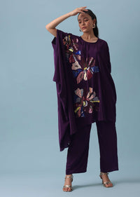 Purple Sequin Kaftan And Pant Set