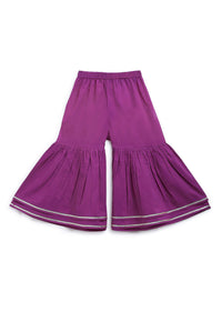 Kalki Girls Purple Sharara Suit In Cotton With A Straight Cut Mango Print Strappy Kurti By Tiber Taber