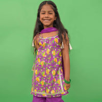 Kalki Girls Purple Sharara Suit In Cotton With A Straight Cut Mango Print Strappy Kurti By Tiber Taber