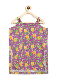 Kalki Girls Purple Sharara Suit In Cotton With A Straight Cut Mango Print Strappy Kurti By Tiber Taber