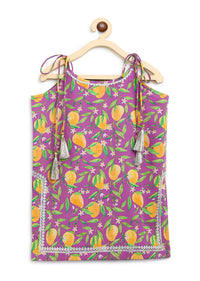 Kalki Girls Purple Sharara Suit In Cotton With A Straight Cut Mango Print Strappy Kurti By Tiber Taber