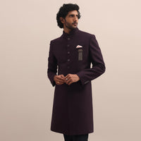Purple Sherwani With Moti Embroidered Collar For Men