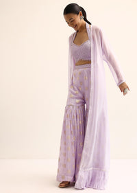 Purple Silk Crop Top With Jacket And Sharara