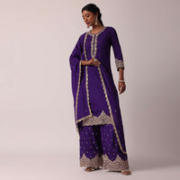 Purple Silk Embroidered Palazzo Set With Sequin Work